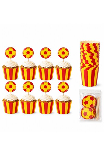 Bkmc Yellow Red Cupcake Mold and Toothpick Decoration Set 16 Pieces – 8 Cupca...