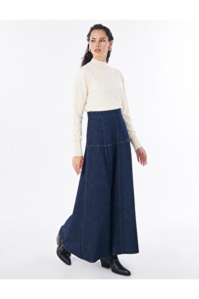 Kayra High Waist Washed Skirt Indigo
