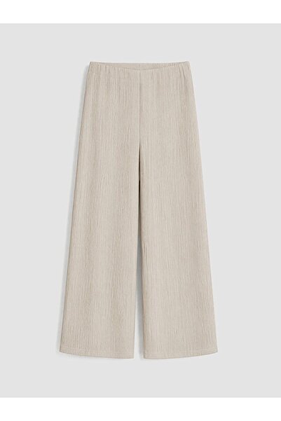 LC Waikiki Lcw Comfort Beige Women's Elastic Waist Textured Trousers