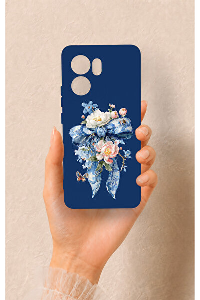 Vip Case Oppo Reno 13F Uyumlu Mavi Kurdeleli Çiçek Desenli Silikon Kılıf