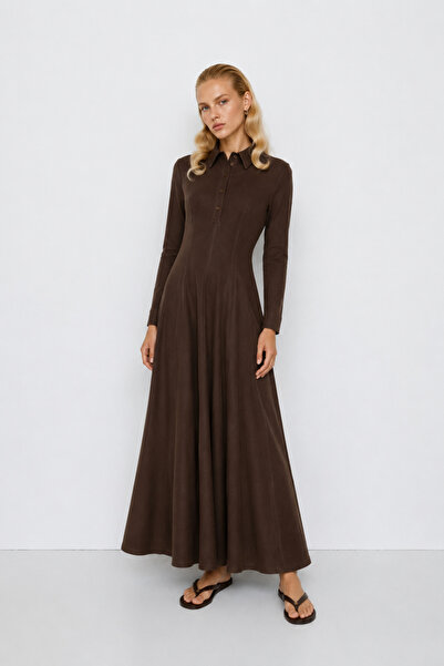 Mevra Lena |   Pieced Denim Dress Coffee
