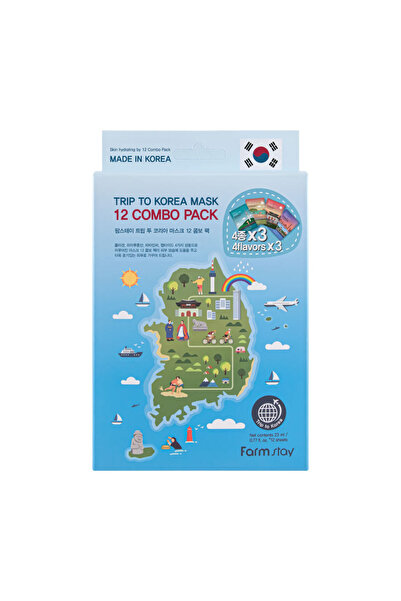 Farmstay Trip to Korea Mask 12 Combo Pack – Set 12 Măști Faciale K-Beauty pentru Hidratare, Luminozitate și Regenerare