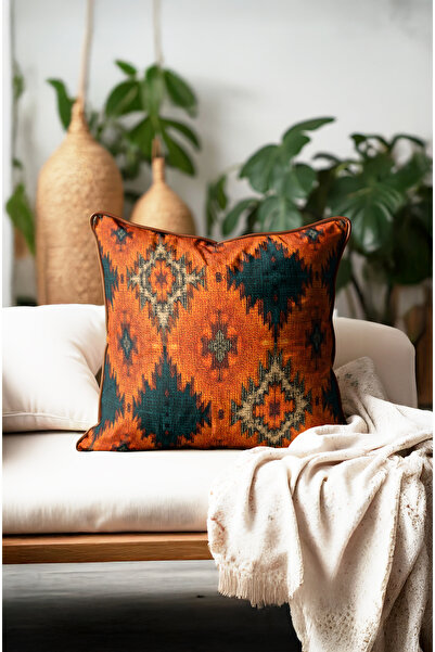 CANİLA Ethnic Baklava Patterned Leather Luxury Cushion Cover 45X45Cm 1 Pc