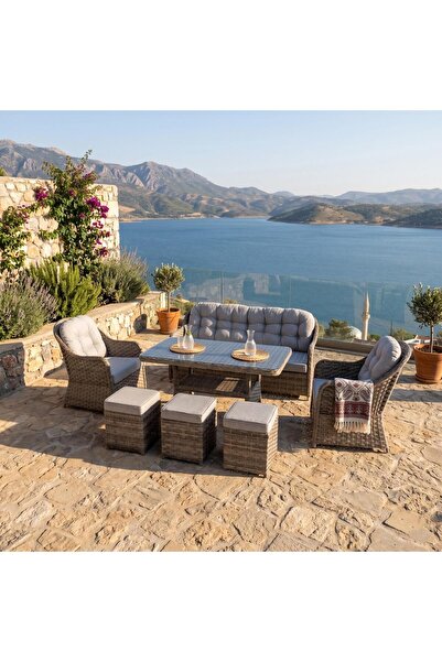 Flexy Garden Radiance 3 Puflu Rattan Oturma Grubu | Rehome