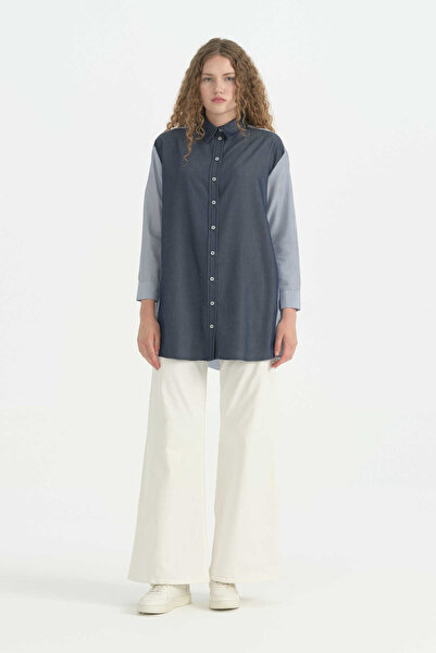 Nihan Fabric Mix Lyocell Tunic - Indigo