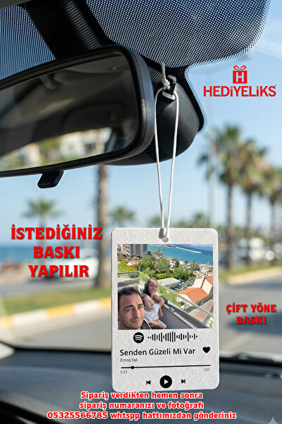 HEDİYELİKS Kişiye Özel Fotoğraflı Spotify Araba Hediyesi Araba Süsü Dikiz Ayn...