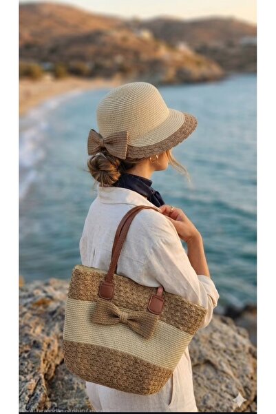 EMKSHOP Women's Straw Beach Bag and Hat Set