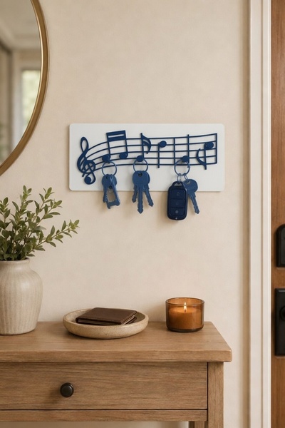 MYCRAFT3D Müzik Notalı Anahtarlık Askısı Duvar Tipi 4 Askılı Dekoratif Organizer