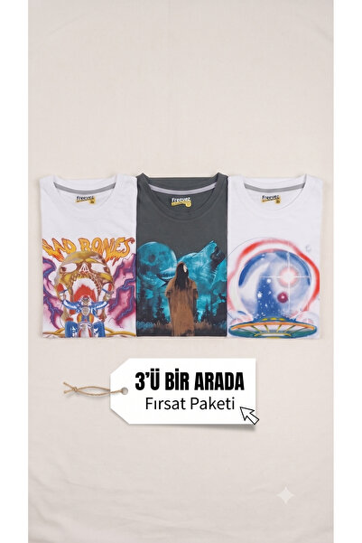 BASKILI EKONOMİK TSHİRT 3 Ü BİR ARADA