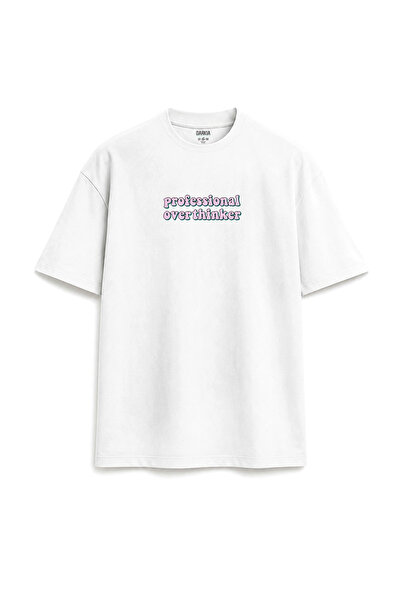 Darkia Professional Overthinker Written Y2K Printed Design Relax Fit White T-...