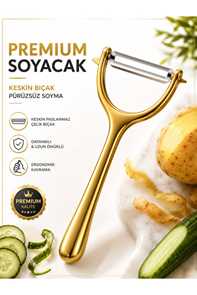 KEA Premium Gold Paslanmaz Çelik Y Tipi Sebze ve Meyve Soyacağı Ergonomik Met...