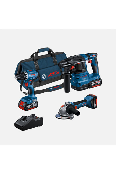 Bosch GSR18V45+GWS18V8+GBH18V22+3x4Ah+GAL18V40 Profesyonel 3'lü Makine Seti