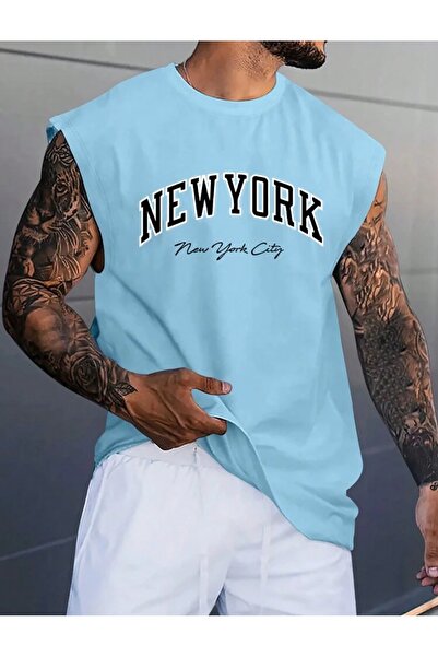FS CABİN Baby Blue Men's Cotton Training Sports Athlete Sleeveless Oversize T...