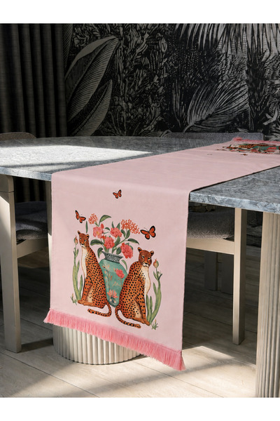 Skhome Powder Leopard Modern Decorative Printed Fringed Runner 1 Piece 40X140...