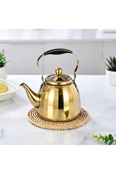 DAMMERUN Gold Süzgeçli Paslanmaz Çelik Çaydanlık Ve Bitki Çayı Demliği 2 Litr...