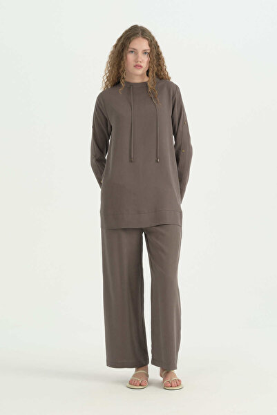 Nihan Sleeve Detailed Lyocell Trousers Tunic Set - Brown