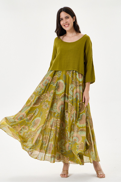 della moor Olive Green Italian Floral Patterned Varev Cut Knitwear and Lined ...