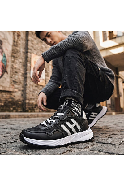 GT Ayakkabı 6-7 cm Height Increasing Hidden Heel Black White Men's Sports Sho...