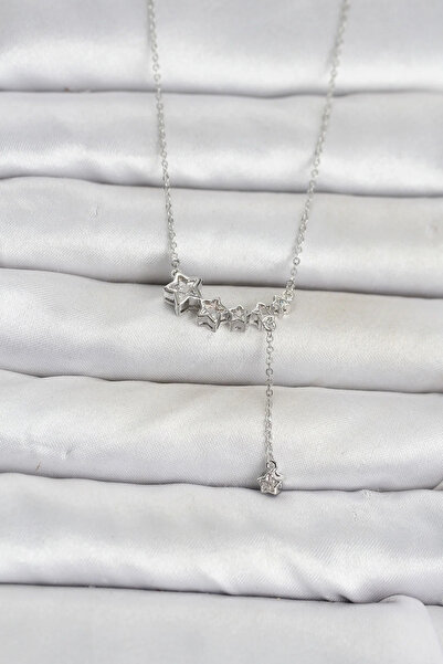 Marsilyan Brass Silver Color Minimal Dangle Star Model Women's Necklace Elk-B...