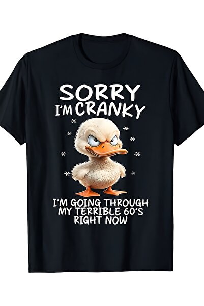 BASEPULSE تي شيرت Duck Sorry Cranky I'm Going Through My Terrible 60's، برقبة...