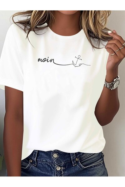 STITCHLY تي شيرت مطبوع عليه حروف فنية من Moin Northern German Anchor Line Art...