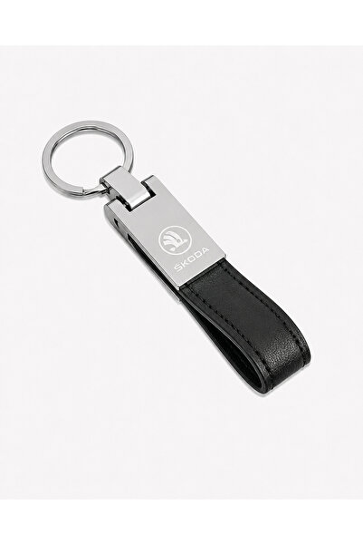 Baghes Breloc Skoda din metal și piele cu logo Skoda, dimensiune 12cm x 2cm, ...