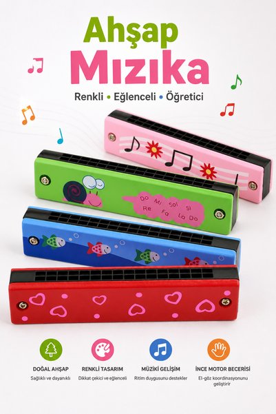 Circle Toys Wooden Harmonica 1 Piece – Colorful Educational Children's Musical Toy