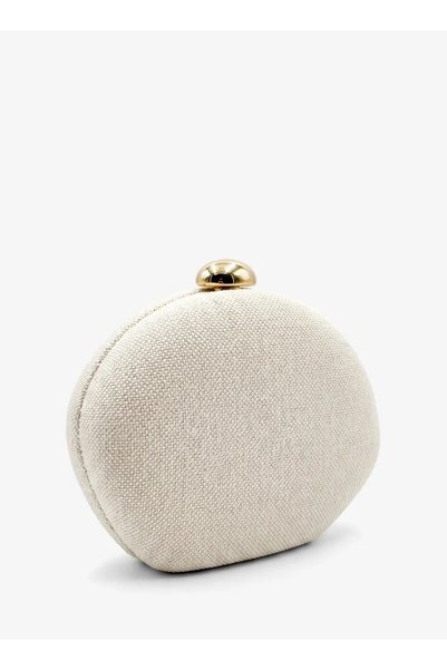 VİNY - Textured Clutch Bag with Chain Strap - Beige