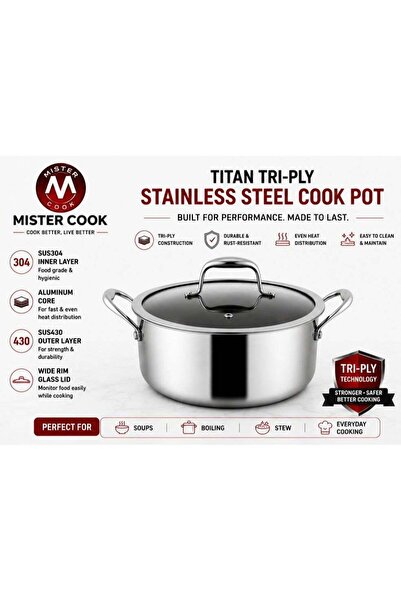 MISTERCOOK Mister Cook Titan Tri-Ply Stainless Steel Casserole with Wide Rim ...