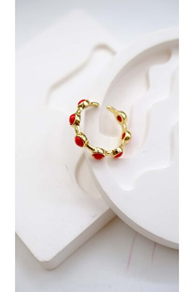 Jerie Gold Red Ball Detail Adjustable Ring