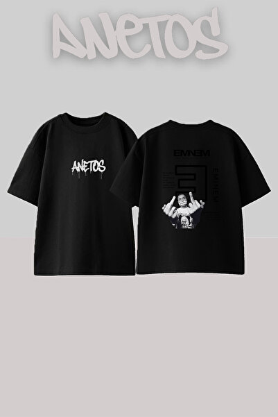 Anetos Μπλουζάκι Eminem Slim Shady_10 με στάμπα, unisex, oversize, μαύρο