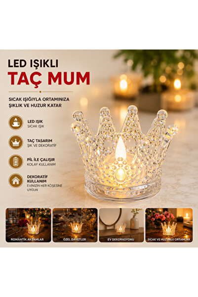 1DepoBu LED Işıklı Taç Mum – Dekoratif Pilli Taç Tasarımlı Gece Işığı