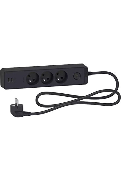Schneider Electric Prelungitor cu 3 prize, cu 2 porturi USB-A și cablu de 1.5...