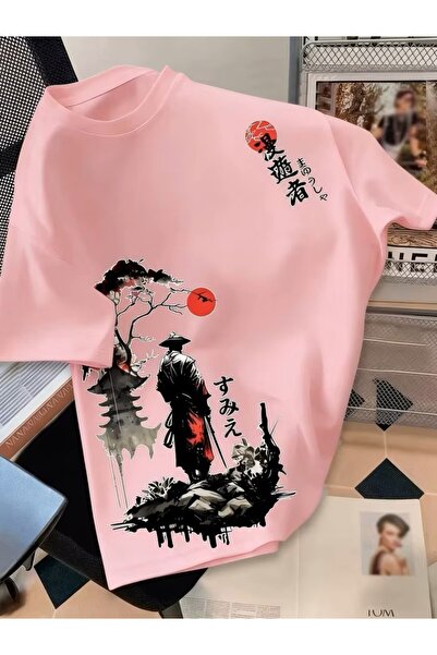 oneagılyazı Tişört, Sokak Stili "Gezgin" Japon Samuray Temalı Baskılı Tişört