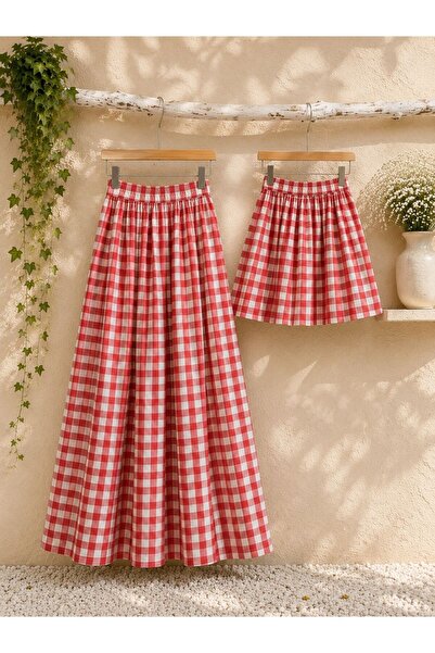 KÜÇÜĞÜM BUTİK Red Gingham Flared Mother-Daughter Skirt Combination