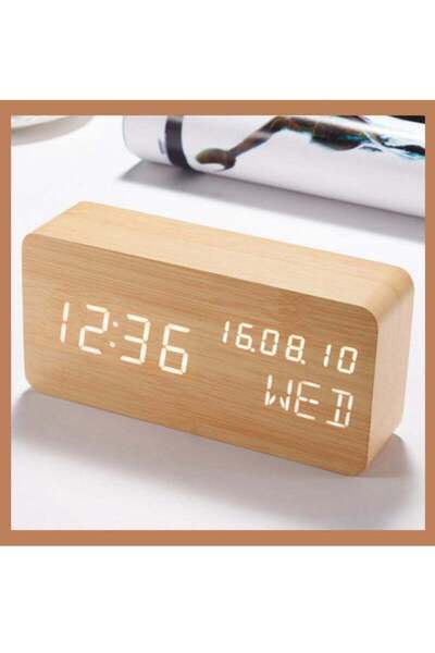 Arabest Wood Digital Alarm Clock,Large LED Display With Night Light,Shows Tim...