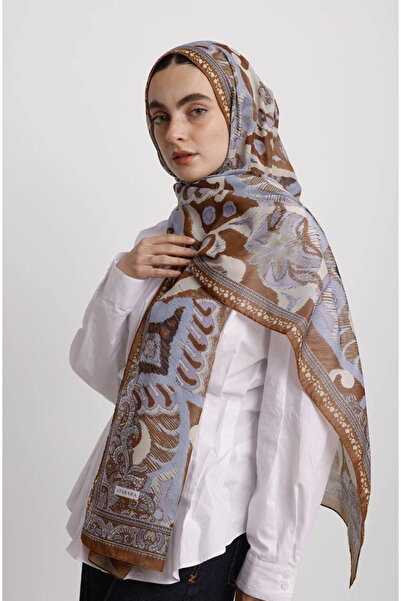 Mugo Wear شال منقوش بنقوش عرقية من جانب واحد - لون أسمر
