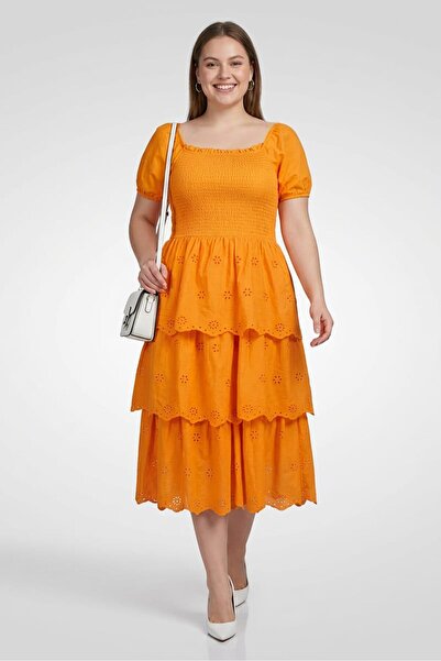 Epiphany Women Shirred Midi Dress, Orange