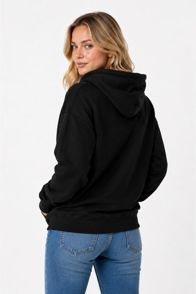 SAAT TEKSTİL New Season Women's Hooded Sweatshirt – Black