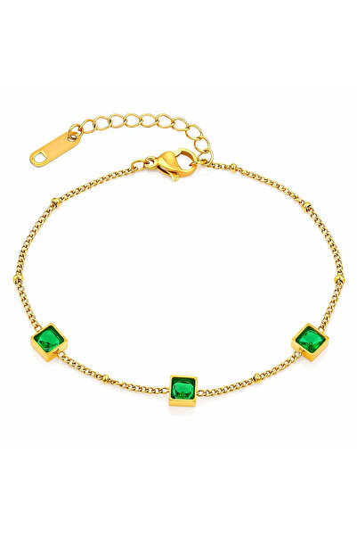 OEM Brățară Emerald Trio aurie, din oțel inoxidabil, cu zirconiu cubic, placa...