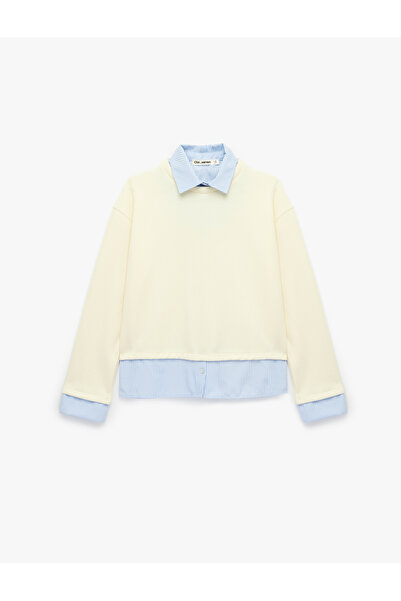 Koton Rahat Kalıp Uzun Kollu Çizgili Gömlek Yaka Katmanlı Sweatshirt