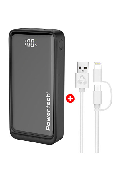 POWERTECH power bank με οθόνη & καλώδιο USB σε Micro/Lightning BNDL-0196, 200...