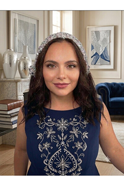 Knit By Busra Hülya Koç Gri Pullu El Örgüsü Kadın Bandana / Saç Aksesuarı