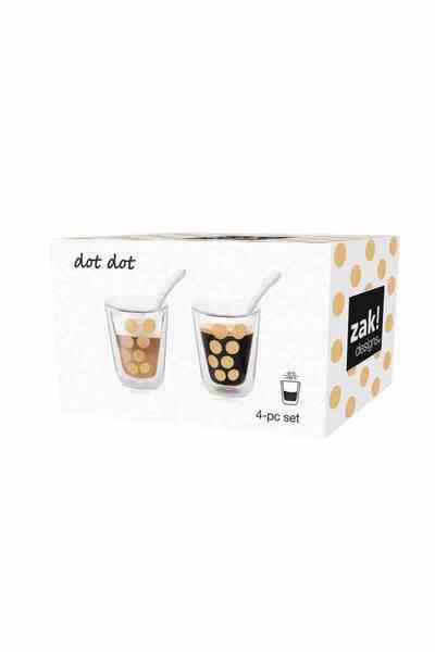 Zak! Designs Set 2 pahare cu lingurita, ZAK!DESIGNS, Sticla borosilicata/Mela...