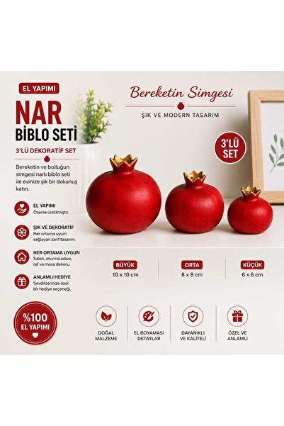 amazoondesing 3lü dekoratif kırmızı nar biblo seti tasarımı