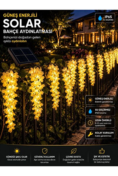 Zigver Bahce ışık güneş enerjili solar sarı salkım wisteria