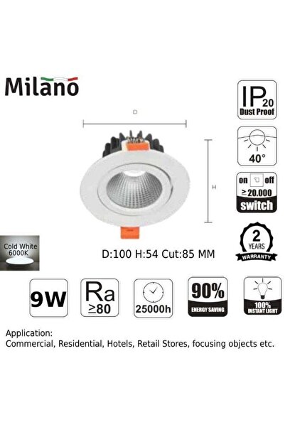 Danube Home مصباح سبوت LED جديد من ميلانو بقوة 9 واط و6000 كلفن