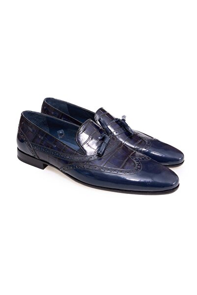 FRANCO CALVANI Dark Blue Color Laceless Genuine Leather Men's Shoes