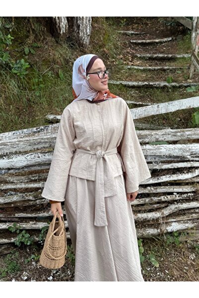 Nsade Crinkle Textured Spanish Sleeve Blouse Elastic Waist Long Skirt Hijab S...
