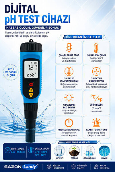 RoboPazar SMART SENSOR PH818M 2'si 1 Arada Gıda Tipi pH Metre ve Sıcaklık Ölçer